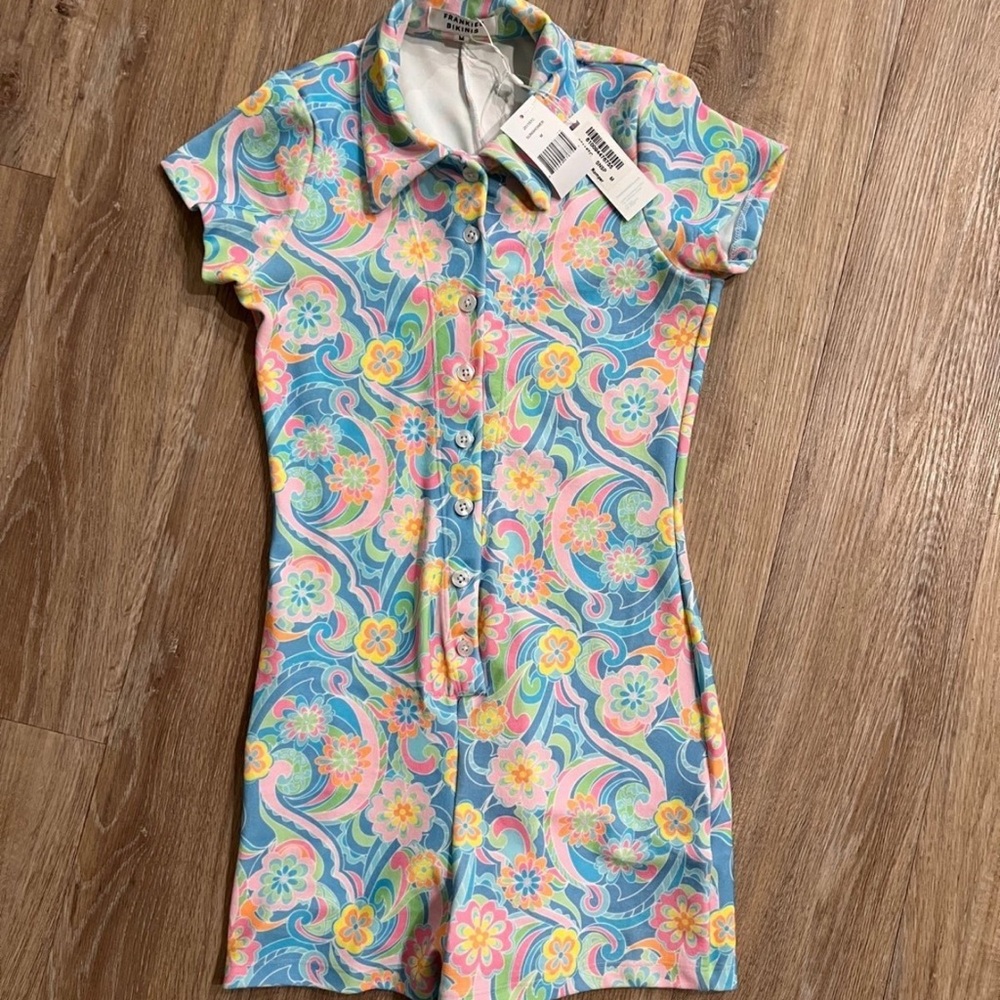 Frankie's Bikinis Pastel Floral Button-Up Romper